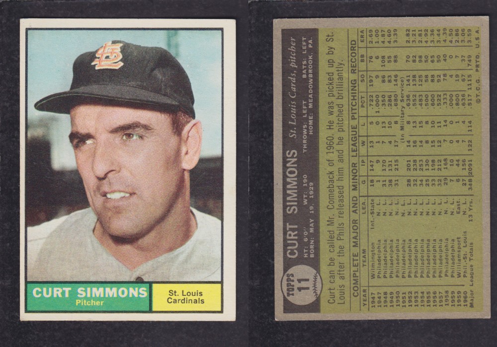 1962  TOPPS BASEBALL CARD #11  C. SIMMONS photo