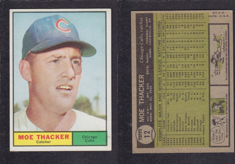 1962 TOPPS BASEBALL CARD #12 M. THACKER photo 1962 TOPPS BASEBALL CARD #12 M. THACKER photo
