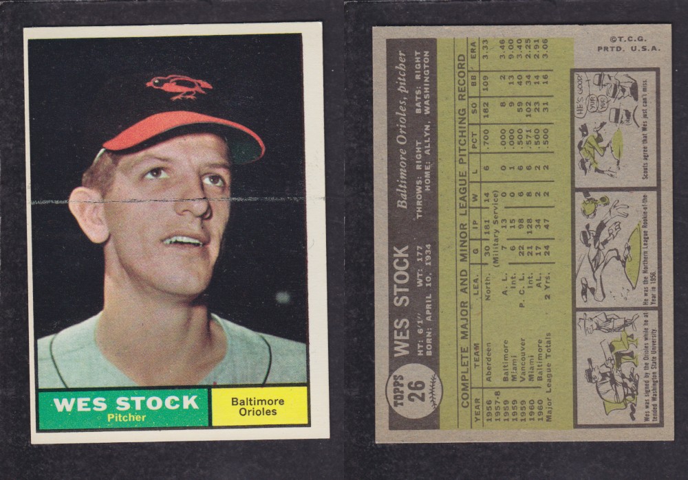 1962 TOPPS BASEBALL CARD #26 W. STOCK photo 1962 TOPPS BASEBALL CARD #26 W. STOCK photo