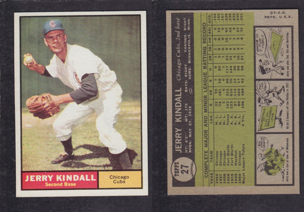 1962 TOPPS BASEBALL CARD #27 J. KINDALL photo 1962 TOPPS BASEBALL CARD #27 J. KINDALL photo