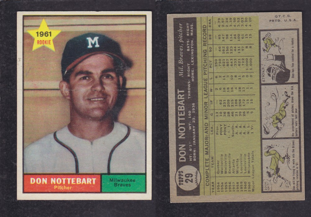 1962 TOPPS BASEBALL CARD #29 D. NOTTEBART photo 1962 TOPPS BASEBALL CARD #29 D. NOTTEBART photo