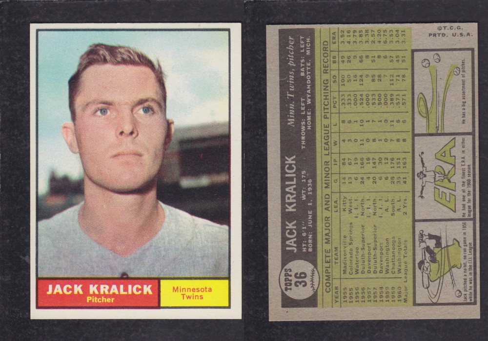 1962 TOPPS BASEBALL CARD #36 J. KRALICK photo 1962 TOPPS BASEBALL CARD #36 J. KRALICK photo