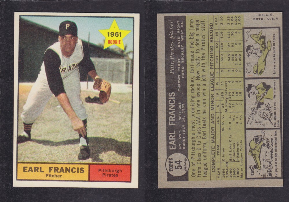 1962 TOPPS BASEBALL CARD #54 E. FRANCIS photo 1962 TOPPS BASEBALL CARD #54 E. FRANCIS photo