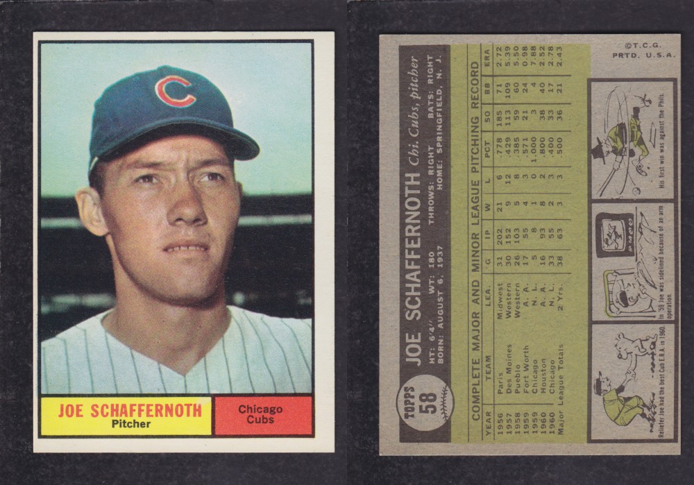 1962 TOPPS BASEBALL CARD #58 J. SCHAFFERNOTH photo 1962 TOPPS BASEBALL CARD #58 J. SCHAFFERNOTH photo