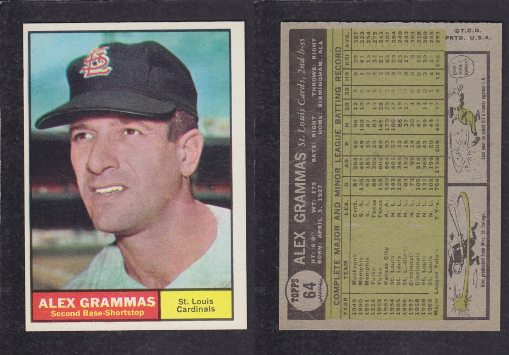 1962 TOPPS BASEBALL CARD #64 A. GRAMMAS photo 1962 TOPPS BASEBALL CARD #64 A. GRAMMAS photo