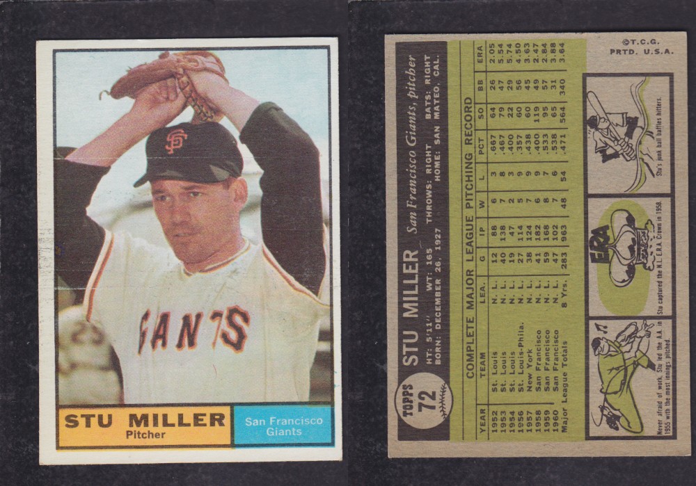1962  TOPPS BASEBALL CARD #72  S. MILLER photo