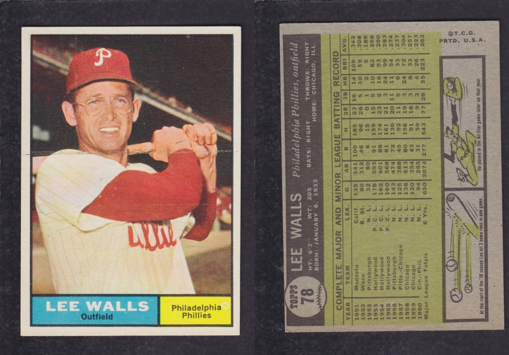 1962 TOPPS BASEBALL CARD #78 L. WALLS photo 1962 TOPPS BASEBALL CARD #78 L. WALLS photo