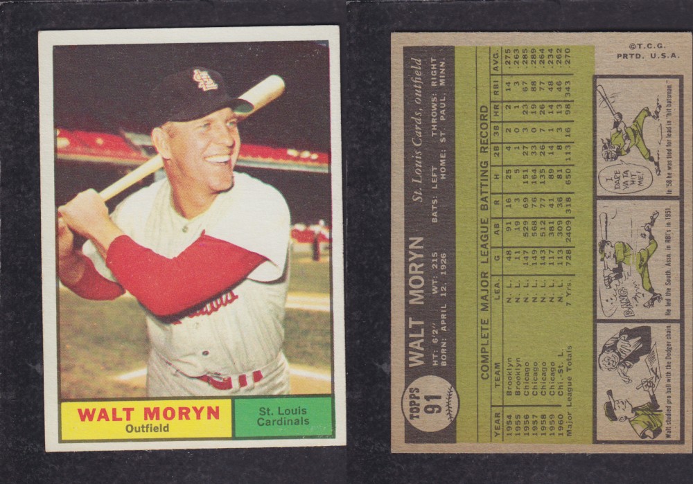 1962 TOPPS BASEBALL CARD #91 W. MORYN photo 1962 TOPPS BASEBALL CARD #91 W. MORYN photo