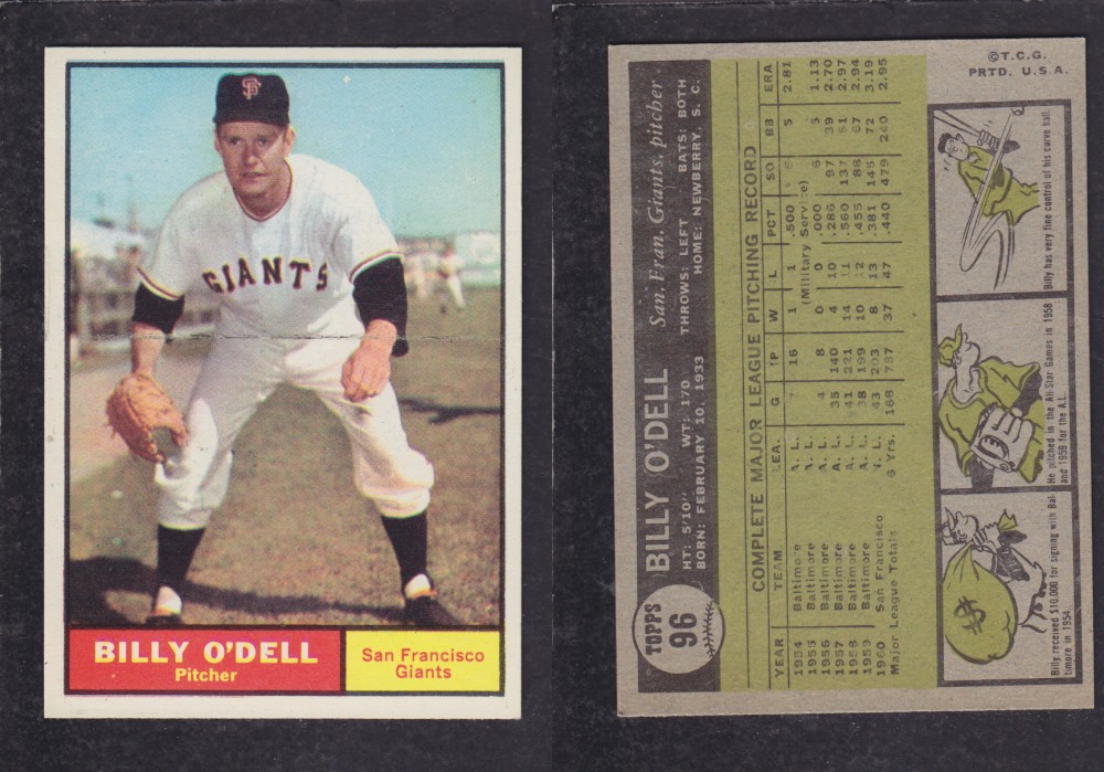 1962 TOPPS BASEBALL CARD #96 B. O`DELL photo 1962 TOPPS BASEBALL CARD #96 B. O`DELL photo