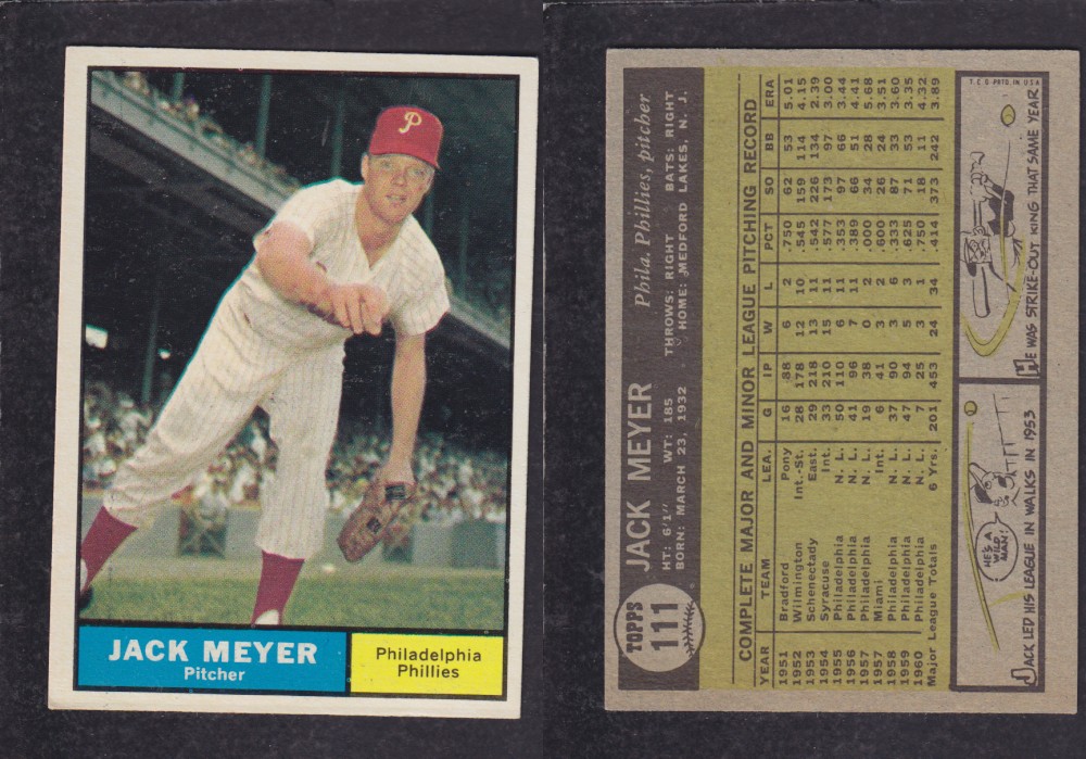 1962 TOPPS BASEBALL CARD #111 J. MEYER photo 1962 TOPPS BASEBALL CARD #111 J. MEYER photo
