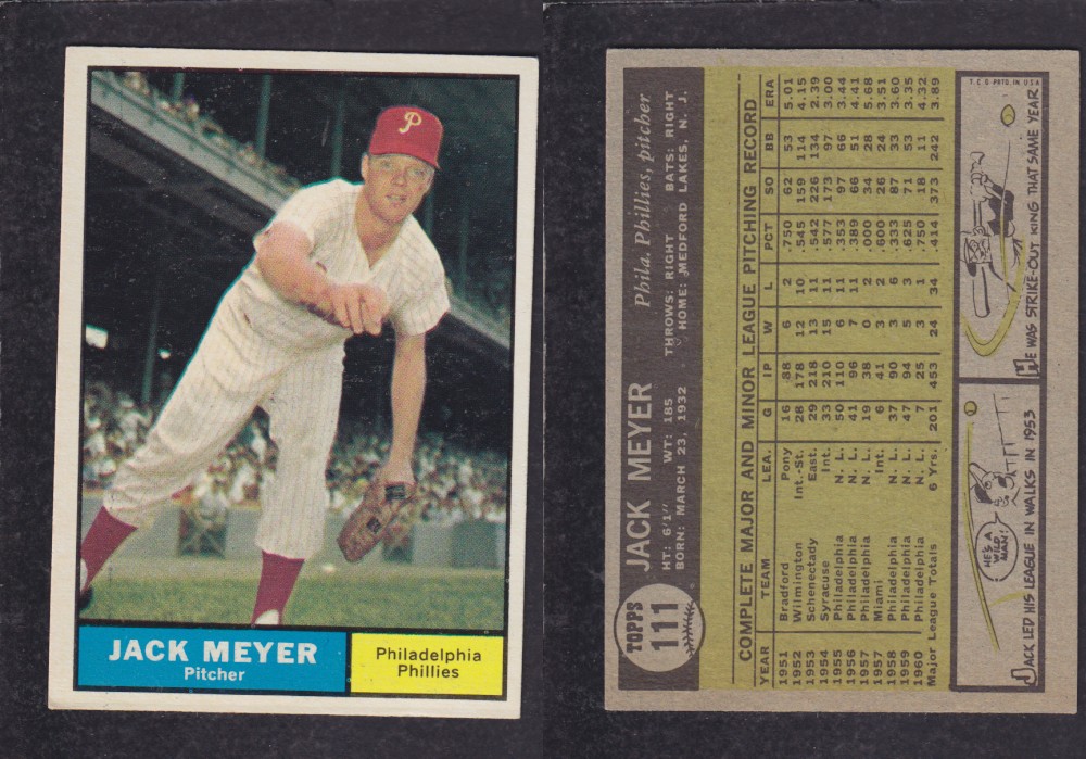 1962  TOPPS BASEBALL CARD #111  J. MEYER photo