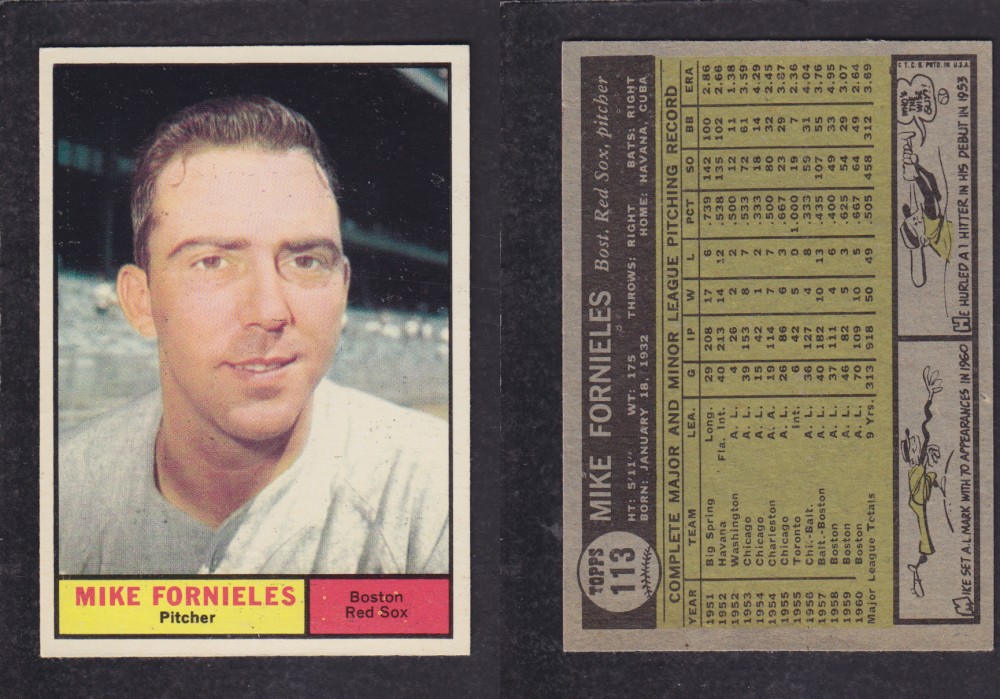 1962 TOPPS BASEBALL CARD #113 M. FORNIELES photo 1962 TOPPS BASEBALL CARD #113 M. FORNIELES photo