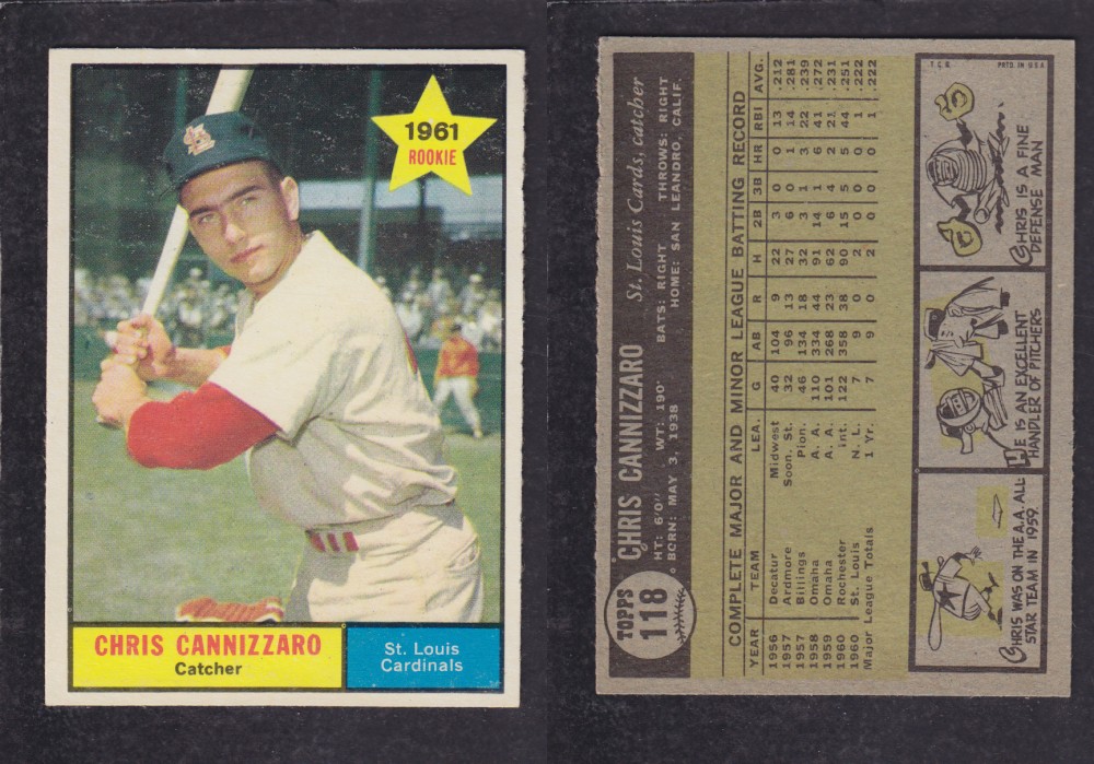 1962 TOPPS BASEBALL CARD #118 C. CANNIZZARO photo 1962 TOPPS BASEBALL CARD #118 C. CANNIZZARO photo
