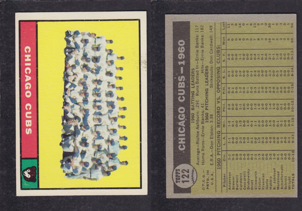 1962 TOPPS BASEBALL CARD #122 CHICAGO CUBS photo 1962 TOPPS BASEBALL CARD #122 CHICAGO CUBS photo