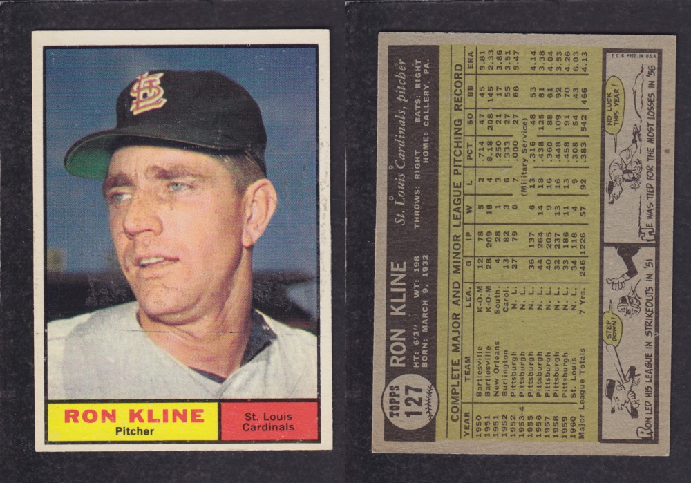 1962 TOPPS BASEBALL CARD #127 R. KLINE photo 1962 TOPPS BASEBALL CARD #127 R. KLINE photo