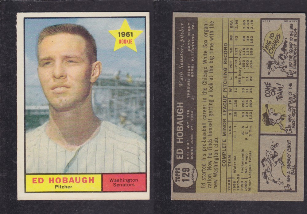 1962 TOPPS BASEBALL CARD #129 E. HOBAUGH photo 1962 TOPPS BASEBALL CARD #129 E. HOBAUGH photo