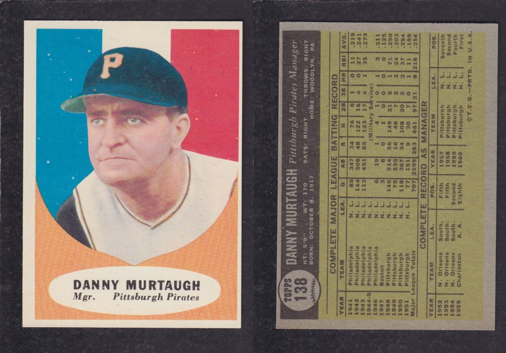 1962 TOPPS BASEBALL CARD #138 D. MURTAUGH photo 1962 TOPPS BASEBALL CARD #138 D. MURTAUGH photo