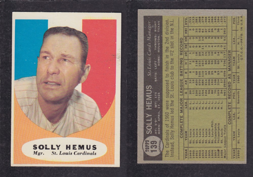 1962 TOPPS BASEBALL CARD #139 S. HEMUS photo 1962 TOPPS BASEBALL CARD #139 S. HEMUS photo