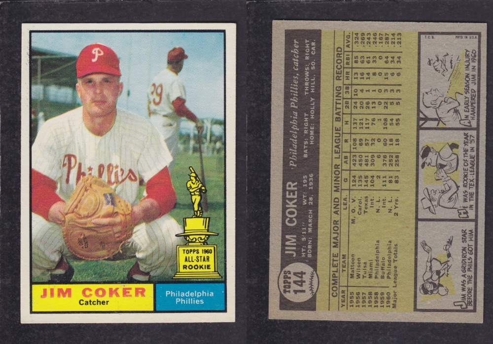 1962 TOPPS BASEBALL CARD #144 J. COKER photo 1962 TOPPS BASEBALL CARD #144 J. COKER photo