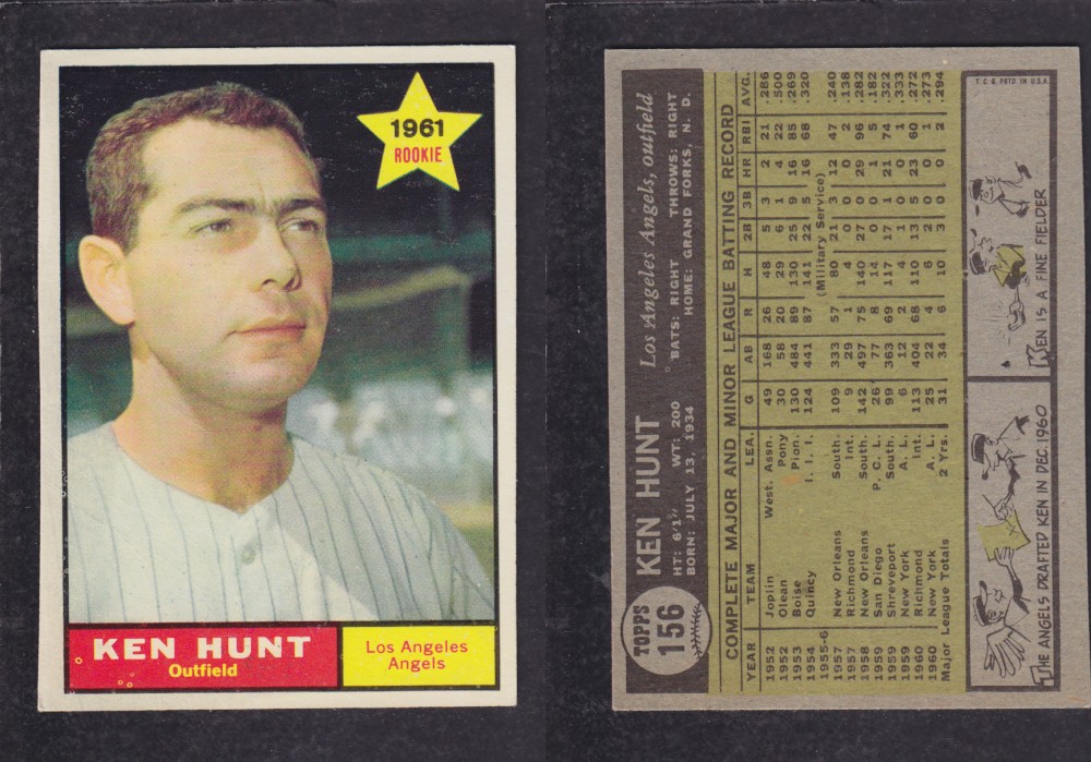 1962 TOPPS BASEBALL CARD #156 K. HUNT photo 1962 TOPPS BASEBALL CARD #156 K. HUNT photo
