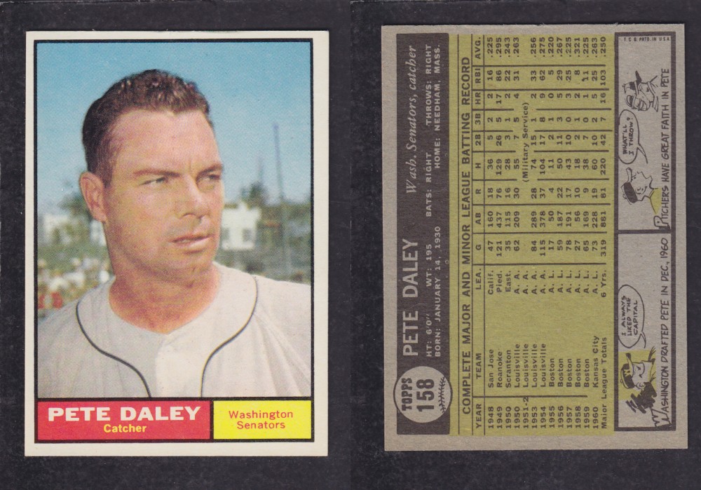 1962 TOPPS BASEBALL CARD #158 P. DALEY photo 1962 TOPPS BASEBALL CARD #158 P. DALEY photo