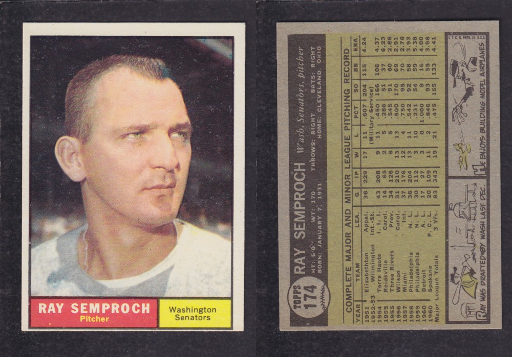 1962 TOPPS BASEBALL CARD #174 R. SEMPROCH photo 1962 TOPPS BASEBALL CARD #174 R. SEMPROCH photo