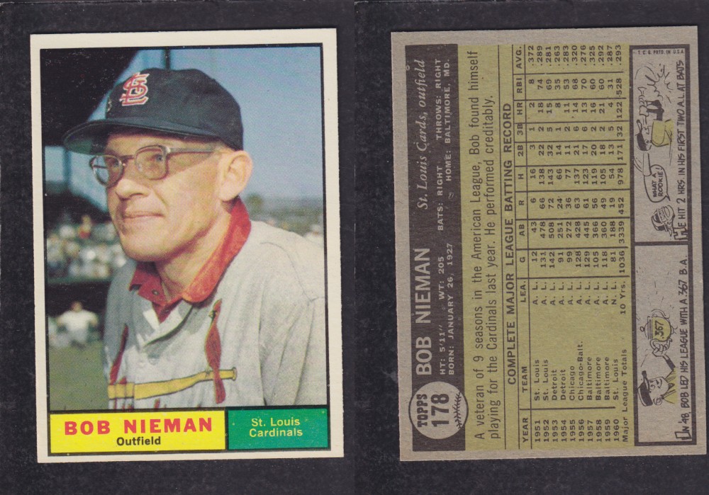 1962 TOPPS BASEBALL CARD #178 B. NIEMAN photo 1962 TOPPS BASEBALL CARD #178 B. NIEMAN photo