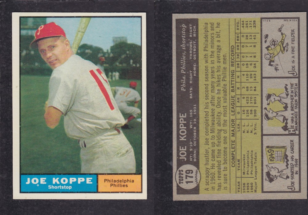 1962 TOPPS BASEBALL CARD #179 J. KOPPE photo 1962 TOPPS BASEBALL CARD #179 J. KOPPE photo