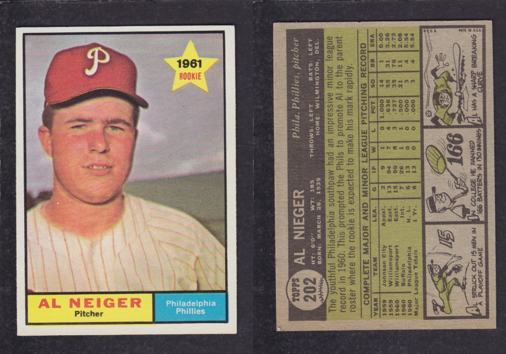 1962 TOPPS BASEBALL CARD #202 A. NEIGER photo 1962 TOPPS BASEBALL CARD #202 A. NEIGER photo