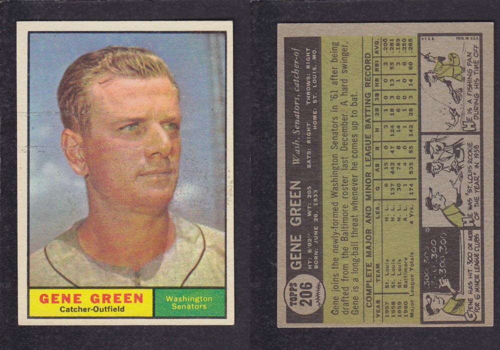 1962  TOPPS BASEBALL CARD #206  G. GREEN photo