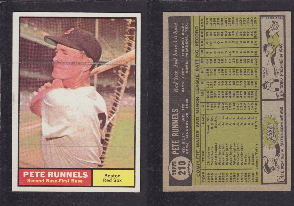1962 TOPPS BASEBALL CARD #210 P. RUNNELS photo 1962 TOPPS BASEBALL CARD #210 P. RUNNELS photo