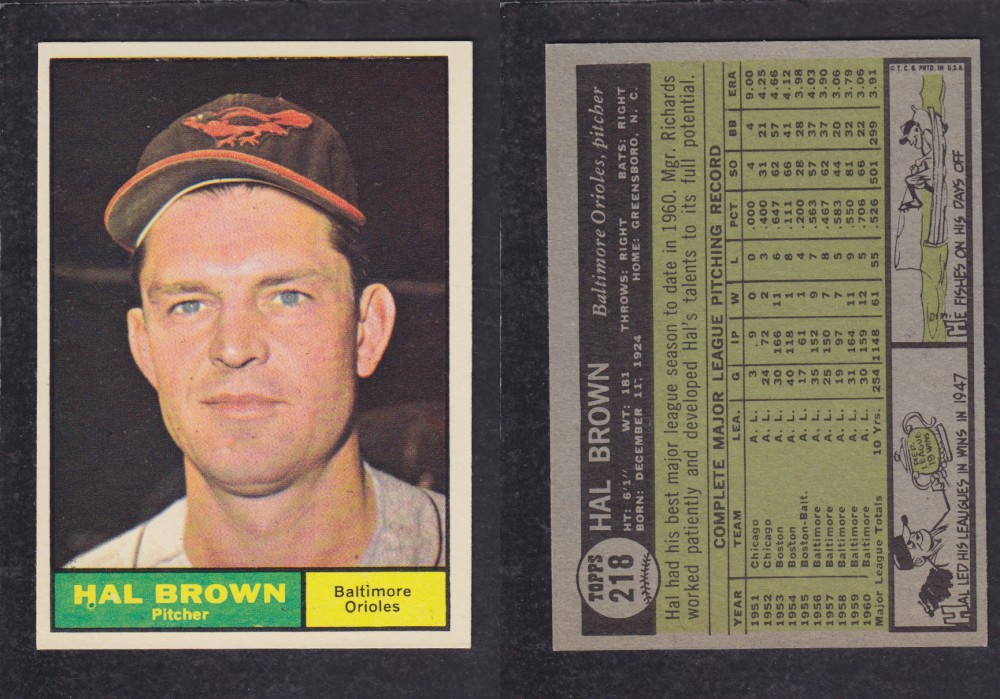 1962 TOPPS BASEBALL CARD #218 H. BROWN photo 1962 TOPPS BASEBALL CARD #218 H. BROWN photo