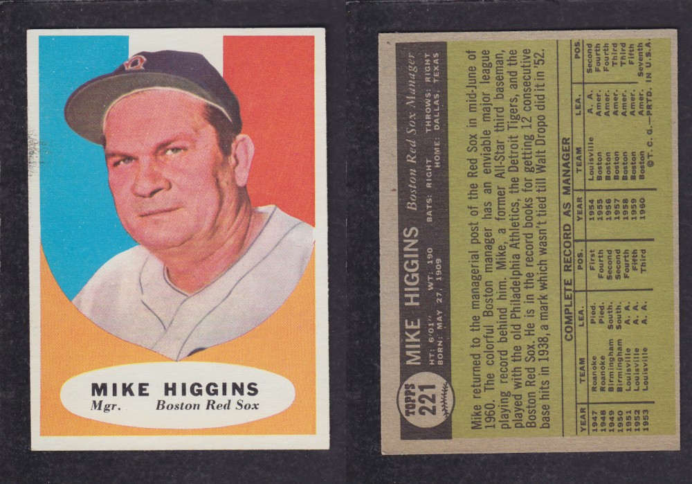 1962 TOPPS BASEBALL CARD #221 M. HIGGINS photo 1962 TOPPS BASEBALL CARD #221 M. HIGGINS photo