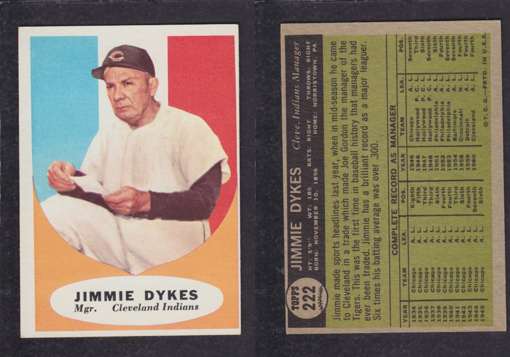 1962  TOPPS BASEBALL CARD #222  J. DYKES photo