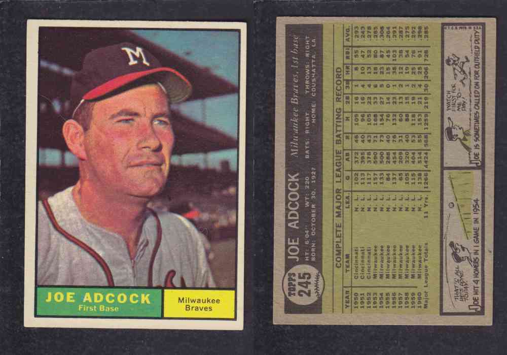 1962 TOPPS BASEBALL CARD #245 J. ADCOCK photo 1962 TOPPS BASEBALL CARD #245 J. ADCOCK photo