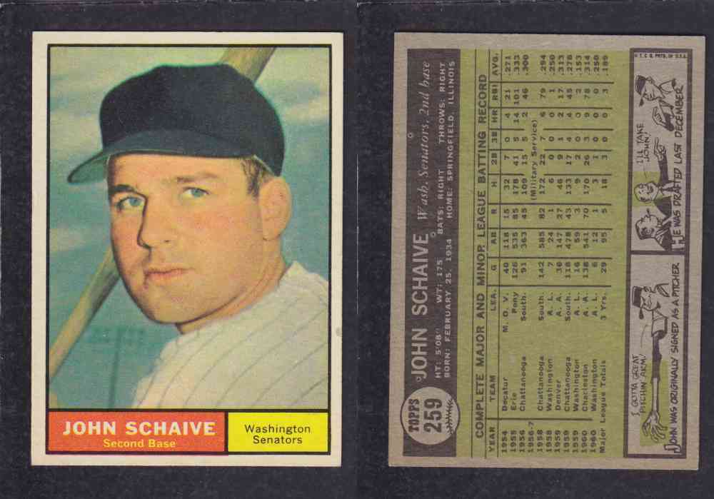 1962  TOPPS BASEBALL CARD #259  J. SCHAIVE photo