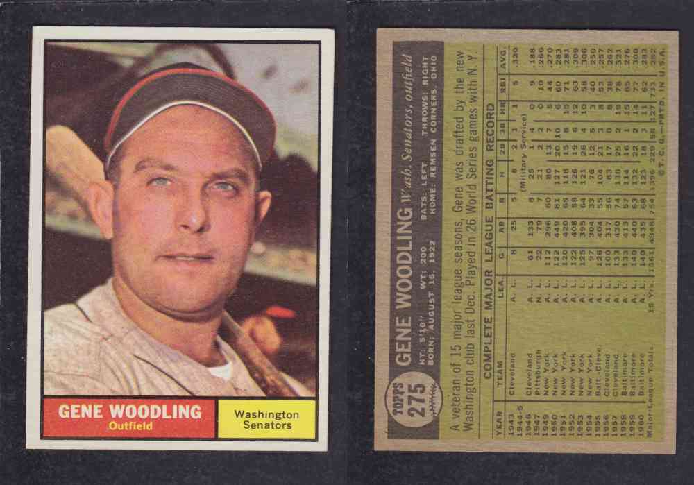 1961 TOPPS BASEBALL CARD #275  G. WOODLING photo