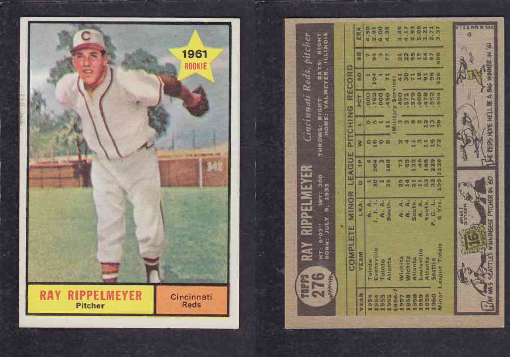 1961 TOPPS BASEBALL CARD #276 R. RIPPELMEYER photo 1961 TOPPS BASEBALL CARD #276 R. RIPPELMEYER photo