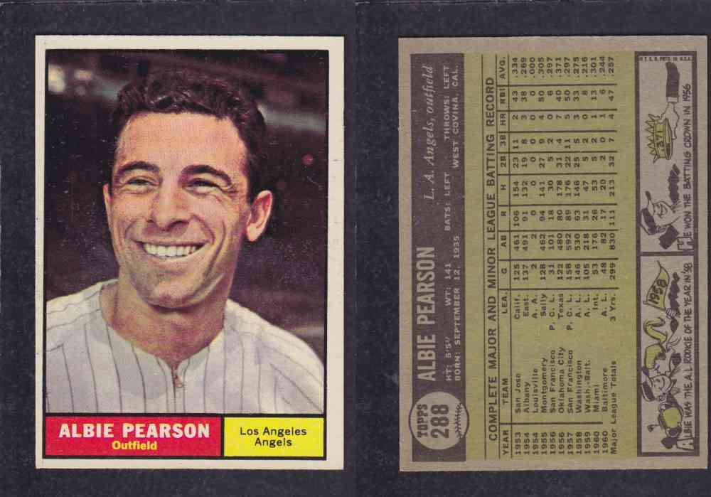 1961 TOPPS BASEBALL CARD #288 A. PEARSON photo 1961 TOPPS BASEBALL CARD #288 A. PEARSON photo