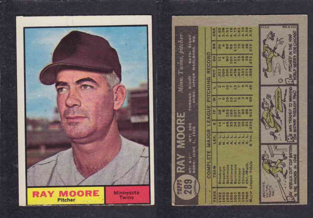 1961 TOPPS BASEBALL CARD #289 R. MOORE photo 1961 TOPPS BASEBALL CARD #289 R. MOORE photo