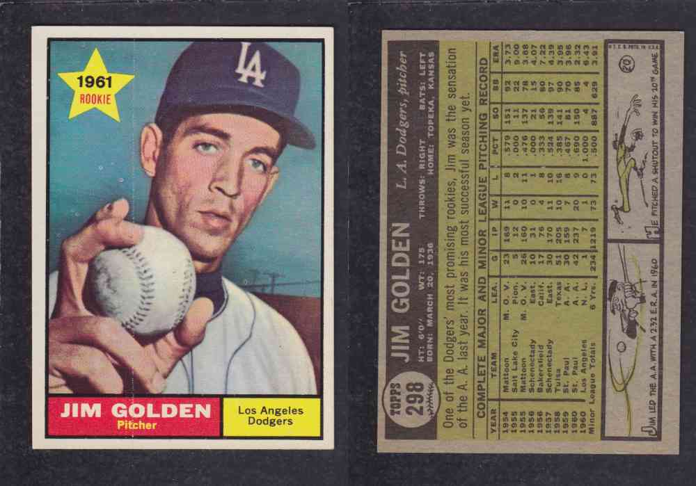 1961 TOPPS BASEBALL CARD #298 J. GOLDEN photo 1961 TOPPS BASEBALL CARD #298 J. GOLDEN photo