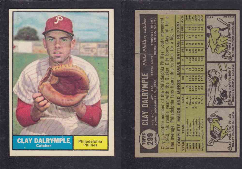 1961 TOPPS BASEBALL CARD #299 C. DALRYMPLE photo 1961 TOPPS BASEBALL CARD #299 C. DALRYMPLE photo