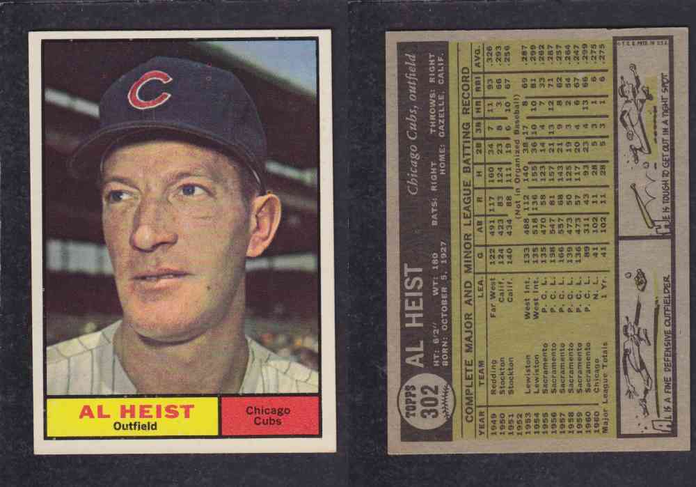 1961 TOPPS BASEBALL CARD #302 A. HEIST photo 1961 TOPPS BASEBALL CARD #302 A. HEIST photo