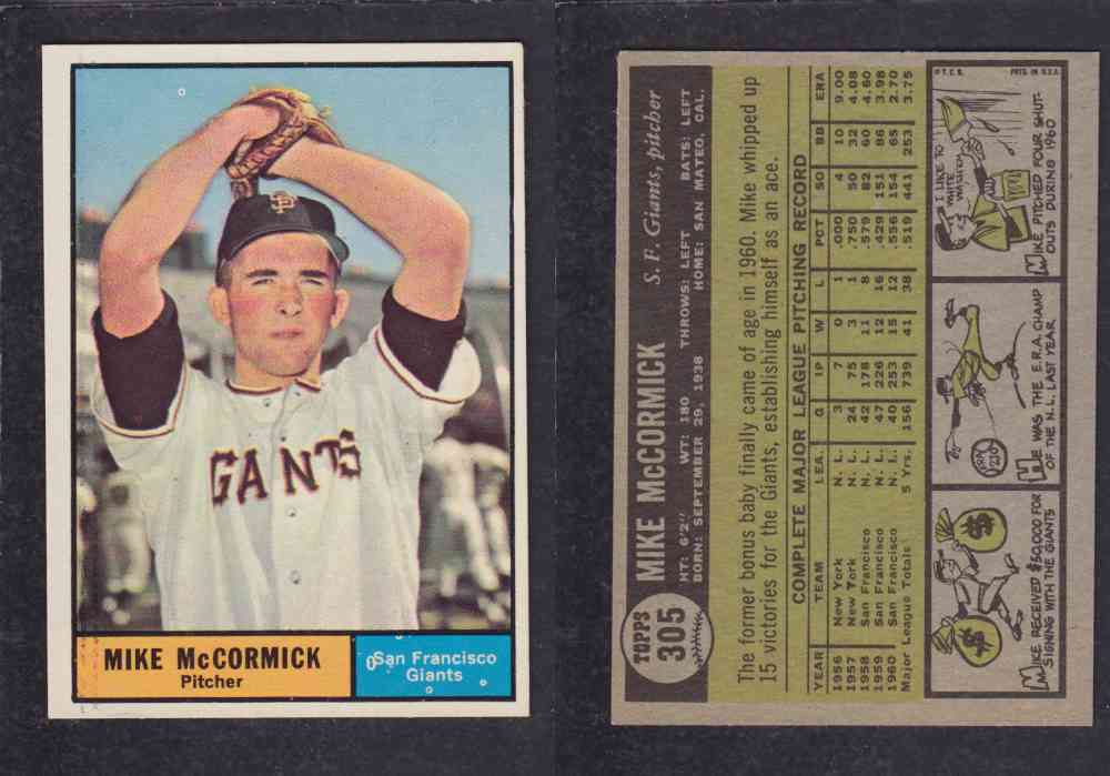 1961 TOPPS BASEBALL CARD #305 M. McCORMICK photo 1961 TOPPS BASEBALL CARD #305 M. McCORMICK photo