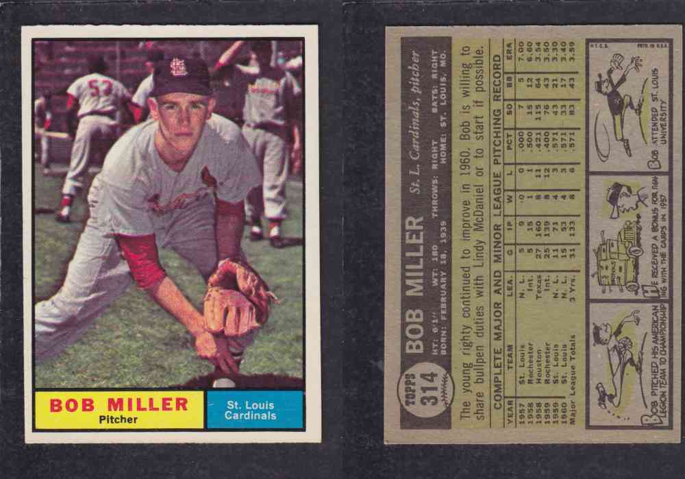 1961 TOPPS BASEBALL CARD #314 B. MILLER photo 1961 TOPPS BASEBALL CARD #314 B. MILLER photo