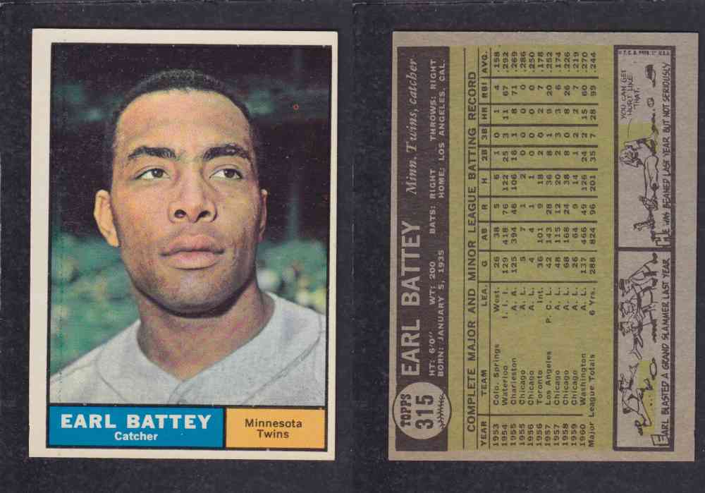 1961 TOPPS BASEBALL CARD #315 E. BATTEY photo 1961 TOPPS BASEBALL CARD #315 E. BATTEY photo