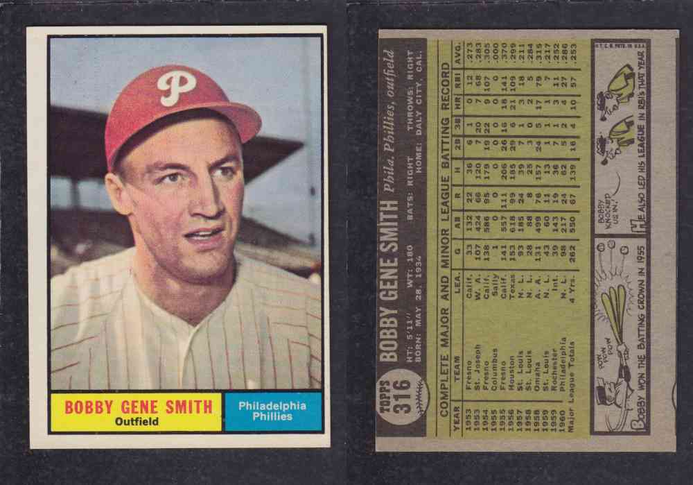 1961 TOPPS BASEBALL CARD #316 B. G. SMITH photo 1961 TOPPS BASEBALL CARD #316 B. G. SMITH photo