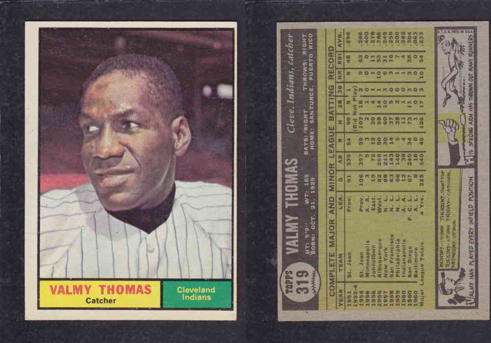 1961 TOPPS BASEBALL CARD #319 V. THOMAS photo 1961 TOPPS BASEBALL CARD #319 V. THOMAS photo