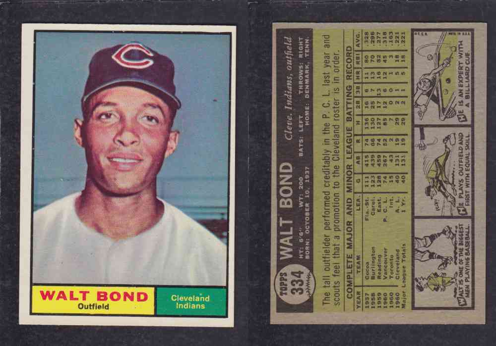 1961 TOPPS BASEBALL CARD #334 W. BOND photo 1961 TOPPS BASEBALL CARD #334 W. BOND photo