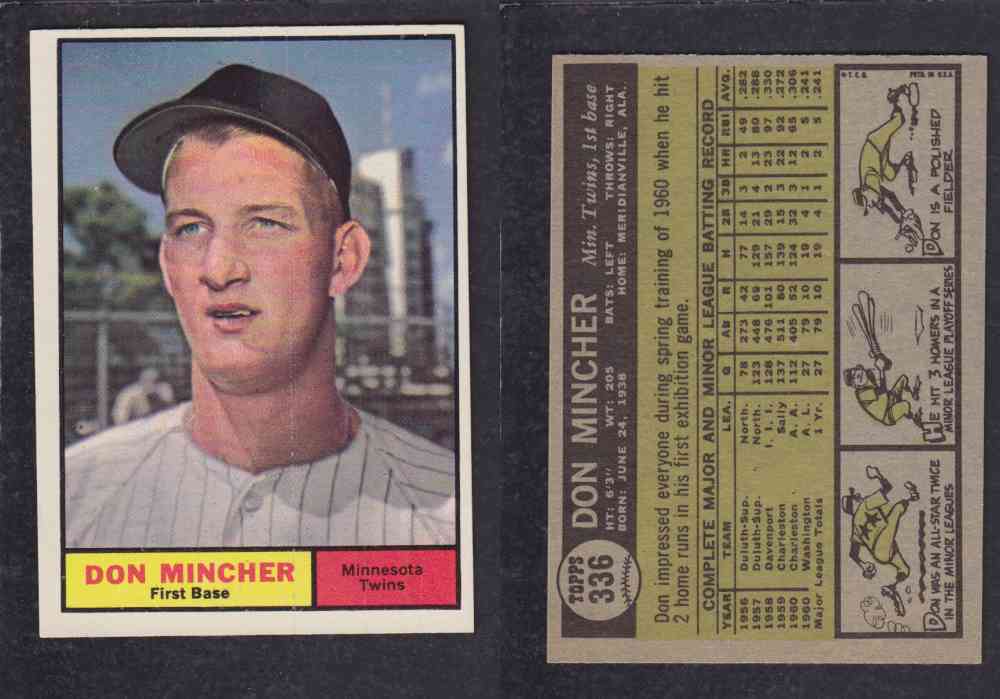 1961 TOPPS BASEBALL CARD #336 D. MINCHER photo 1961 TOPPS BASEBALL CARD #336 D. MINCHER photo
